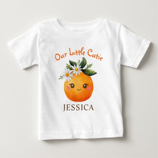 かわいい子どもの名前 オレンジのフルーツ ベビー 水彩 ベビーTシャツ (正面)