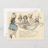 かわいい子どもカッティングお誕生日ケーキパーティー ポストカード (正面/裏面)