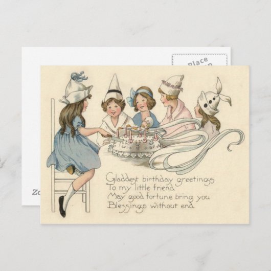 かわいい子どもカッティングお誕生日ケーキパーティー ポストカード (正面/裏面)