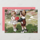 かわいい子どもカップルハート結婚式招待状 招待状 (正面/裏面)