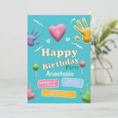 かわいい子どもキッド誕生日おもしろいパーティの招待状 招待状 (スタンド正面)