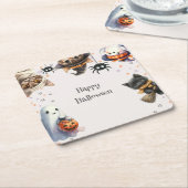 かわいい子どもハローウィンパーティ スクエアペーパーコースター (アングル)