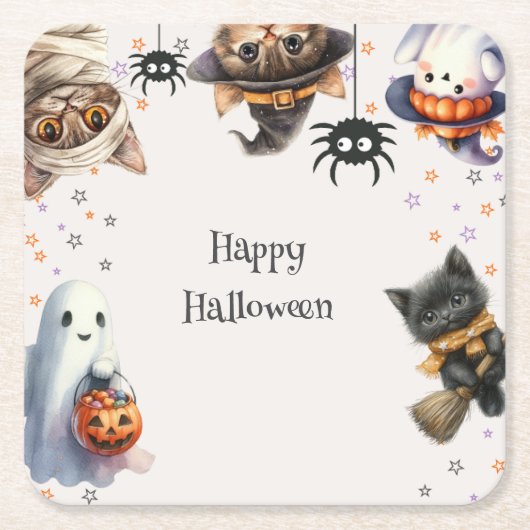 かわいい子どもハローウィンパーティ スクエアペーパーコースター (正面)