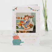 かわいい子どもパーティー動物 |フォト誕生日カード 箔グリーティングカード (正面)