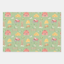かわいい子どもファーム&アニマルパターン ラッピングペーパーシート