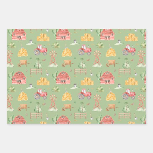 かわいい子どもファーム&アニマルパターン ラッピングペーパーシート (正面)