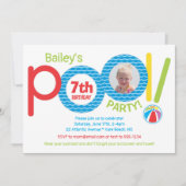 かわいい子どもプールパーティー誕生会の写真 招待状 (正面)