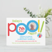 かわいい子どもプールパーティー誕生会の写真 招待状 (スタンド正面)