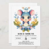 かわいい子どもマウス誕生日 招待状 (正面/裏面)