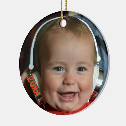 かわいい子ども写真クリスマス セラミックオーナメント (左)