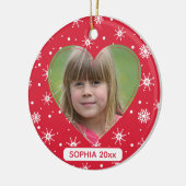 かわいい子ども写真雪片レッドクリスマス セラミックオーナメント (左)
