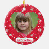 かわいい子ども写真雪片レッドクリスマス セラミックオーナメント (裏面)