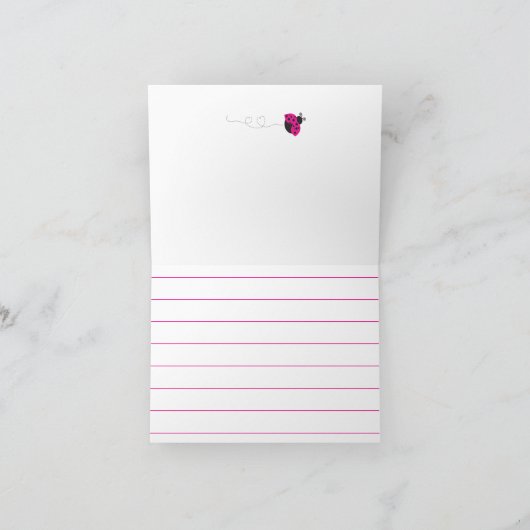 かわいい子ども文房具ピンクのレディバグ折り女の子 ノートカード (内部)