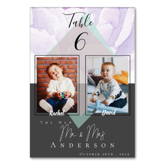 かわいい子ども時代の新郎新婦の写真 | 結婚s テーブルナンバー (正面)