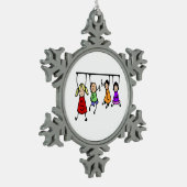 かわいい子ども漫画の持ち主スピーチの言葉 スノーフレークピューターオーナメント (左)