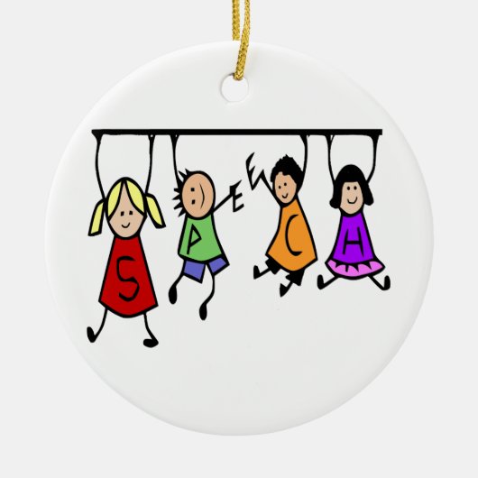 かわいい子ども漫画の持ち主スピーチの言葉 セラミックオーナメント (正面)