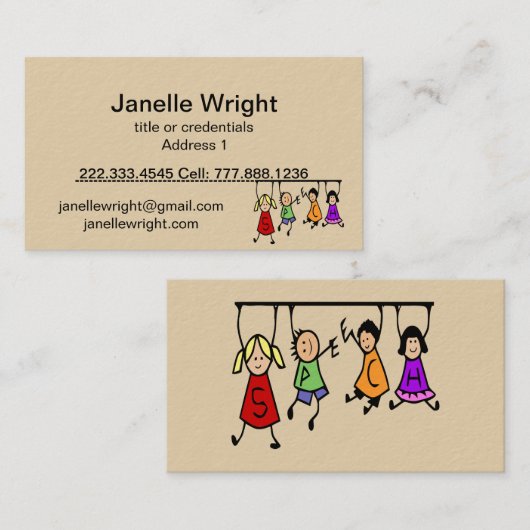 かわいい子ども漫画の持ち主スピーチの言葉 名刺 (正面/裏面)