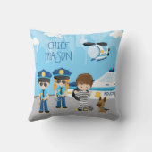 かわいい子ども漫画の警官(ファーストネーム) クッション (裏面)