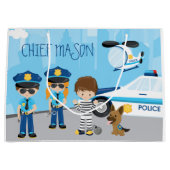 かわいい子ども漫画の警官(ファーストネーム) ラージペーパーバッグ (正面)