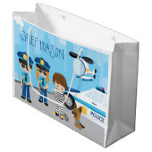 かわいい子ども漫画の警官(ファーストネーム) ラージペーパーバッグ (正面アングル)