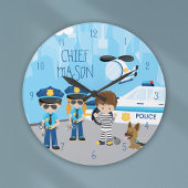 かわいい子ども漫画の警官(ファーストネーム) ラージ壁時計