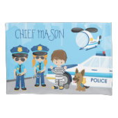 かわいい子ども漫画の警官（ファーストネーム） 枕カバー (正面)