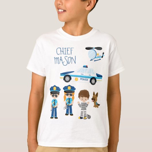 かわいい子ども漫画の警官(ファーストネーム) Tシャツ (正面)