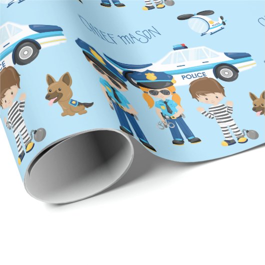 かわいい子ども漫画の警官(名前は青) ラッピングペーパー (ロールコーナー)