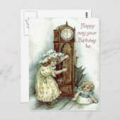 かわいい子ども祖父の時計子猫 ポストカード (正面/裏面)