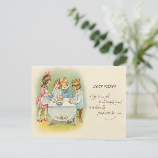 かわいい子ども誕生日パーティーケーキ インビテーションポストカード (スタンド正面)