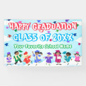 かわいい子ども踊りカラフルおめでとう卒業 横断幕 (横)