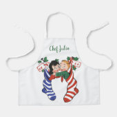 かわいい子ども連れのヴィンテージクリスマスストッキング エプロン (正面)