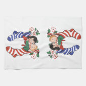 かわいい子ども連れのヴィンテージクリスマスストッキング キッチンタオル (横)