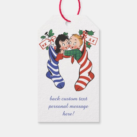 かわいい子ども連れのヴィンテージクリスマスストッキング ギフトタグ (裏面)