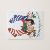 かわいい子ども連れのヴィンテージクリスマスストッキング ジグソーパズル (横)