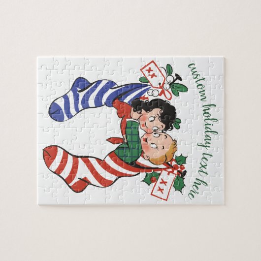 かわいい子ども連れのヴィンテージクリスマスストッキング ジグソーパズル (横)
