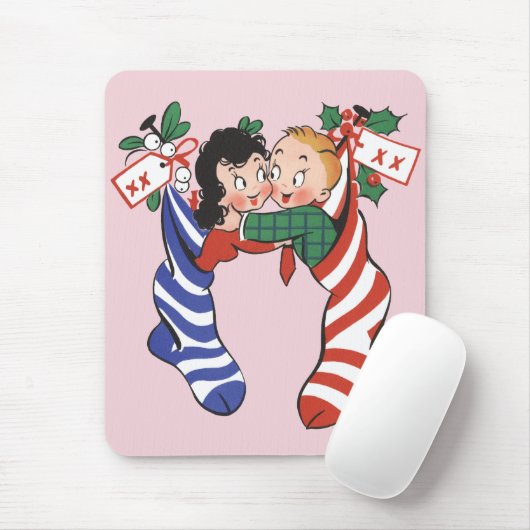 かわいい子ども連れのヴィンテージクリスマスストッキング マウスパッド (マウス)