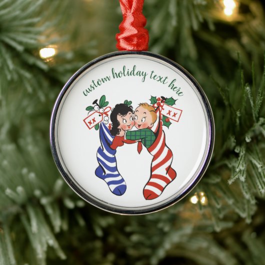 かわいい子ども連れのヴィンテージクリスマスストッキング メタルオーナメント (ツリー)