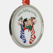 かわいい子ども連れのヴィンテージクリスマスストッキング メタルオーナメント (右)