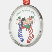 かわいい子ども連れのヴィンテージクリスマスストッキング メタルオーナメント (左)