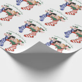 かわいい子ども連れのヴィンテージクリスマスストッキング ラッピングペーパー (角)