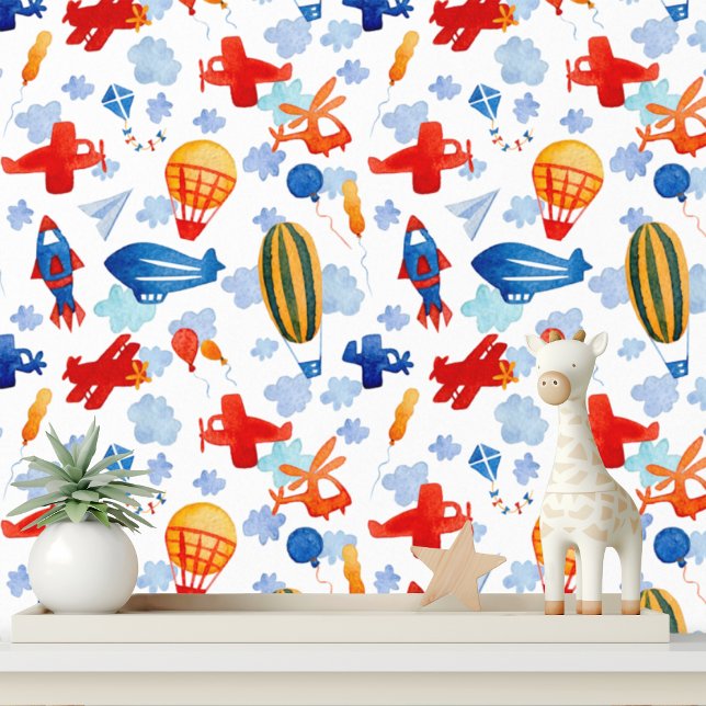 かわいい子ども飛行機ヘリコプター風船パターン 壁紙 (クリエイターアップロード済み)