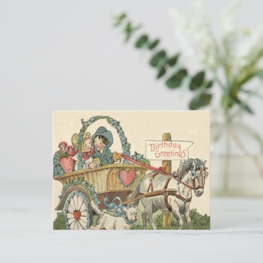 かわいい子ども馬の犬馬車 ポストカード (スタンド正面)
