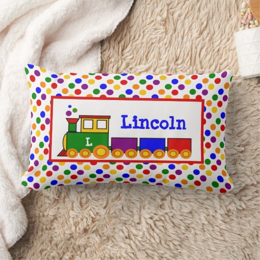 かわいい子のおもちゃパーソナライズされた列車の水玉模様 ランバークッション (ブランケット)