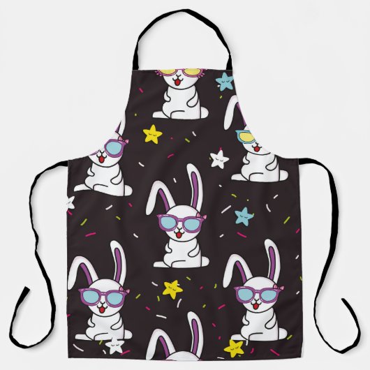 かわいい子のウサギの柄。カラフルうさぎ、星w エプロン (正面)