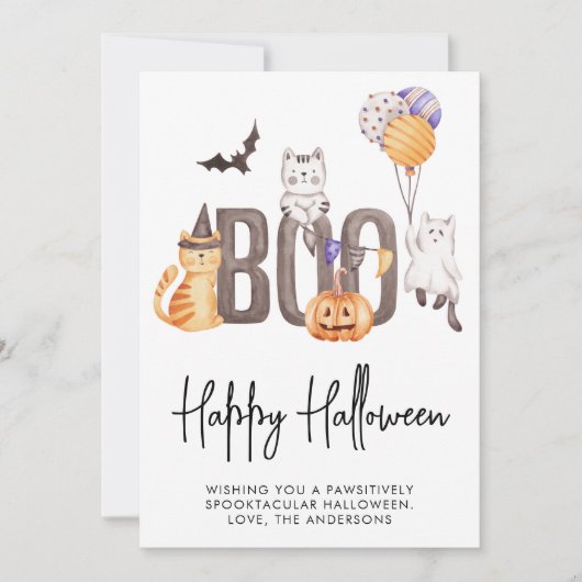 かわいい子のハッピーハローウィン猫たち幽霊たちカボチャ シーズンカード (正面)