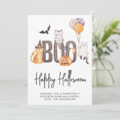 かわいい子のハッピーハローウィン猫たち幽霊たちカボチャ シーズンカード (スタンド正面)