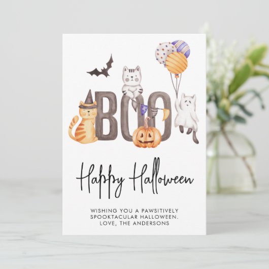 かわいい子のハッピーハローウィン猫たち幽霊たちカボチャ シーズンカード (スタンド正面)