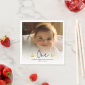 かわいい子の最初の誕生日パーティーのカスタム写真 スタンダードカクテルナプキン (インサイチュ)