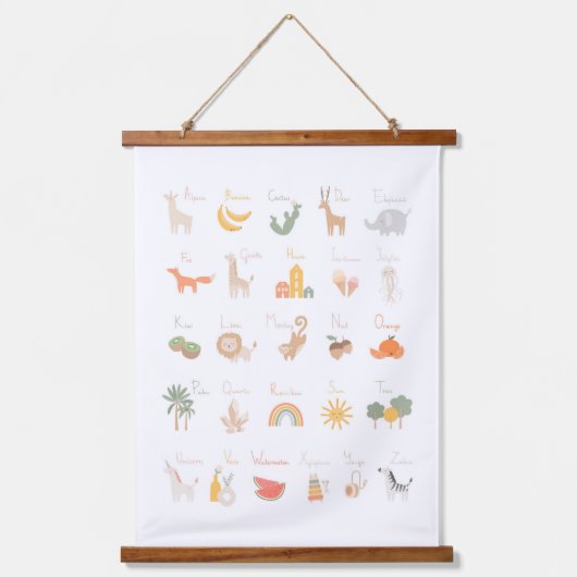 かわいい子の水色アルファベット 吊り下げ型タペストリー (正面)